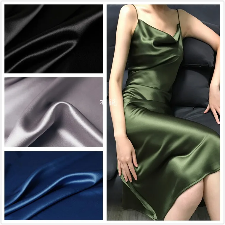 Acetic Satin Silky Fabric for Cheongsam Dress Pajama Skirt Designer Fabrics Silk Blue Sequin Brocade Sewing Diy White Black Red 1