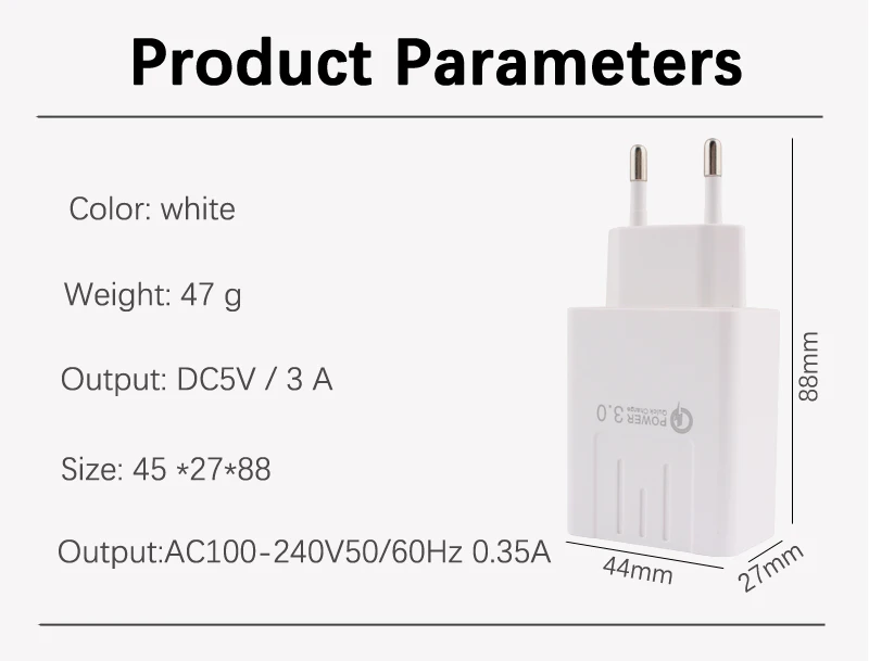 USB зарядное устройство адаптер 5V 3A ЕС-разъем, для поездок Быстрая зарядка мобильного телефона USB кабель адаптер Qualcomm Quick Charge 3,0 настенное зарядное устройство