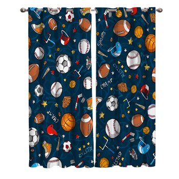 

Soccer Balls Football Basketball Window Curtains Living Room Fabric Drapes Curtain Home Draperies Curtains for Bedroom