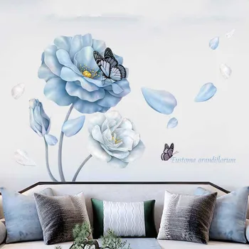 

Large 3D Blue Flower Wall Stickers Butterfly Vinyl for Living Room Decoration DIY Modern Bedroom Poster Art Mural Home Decor