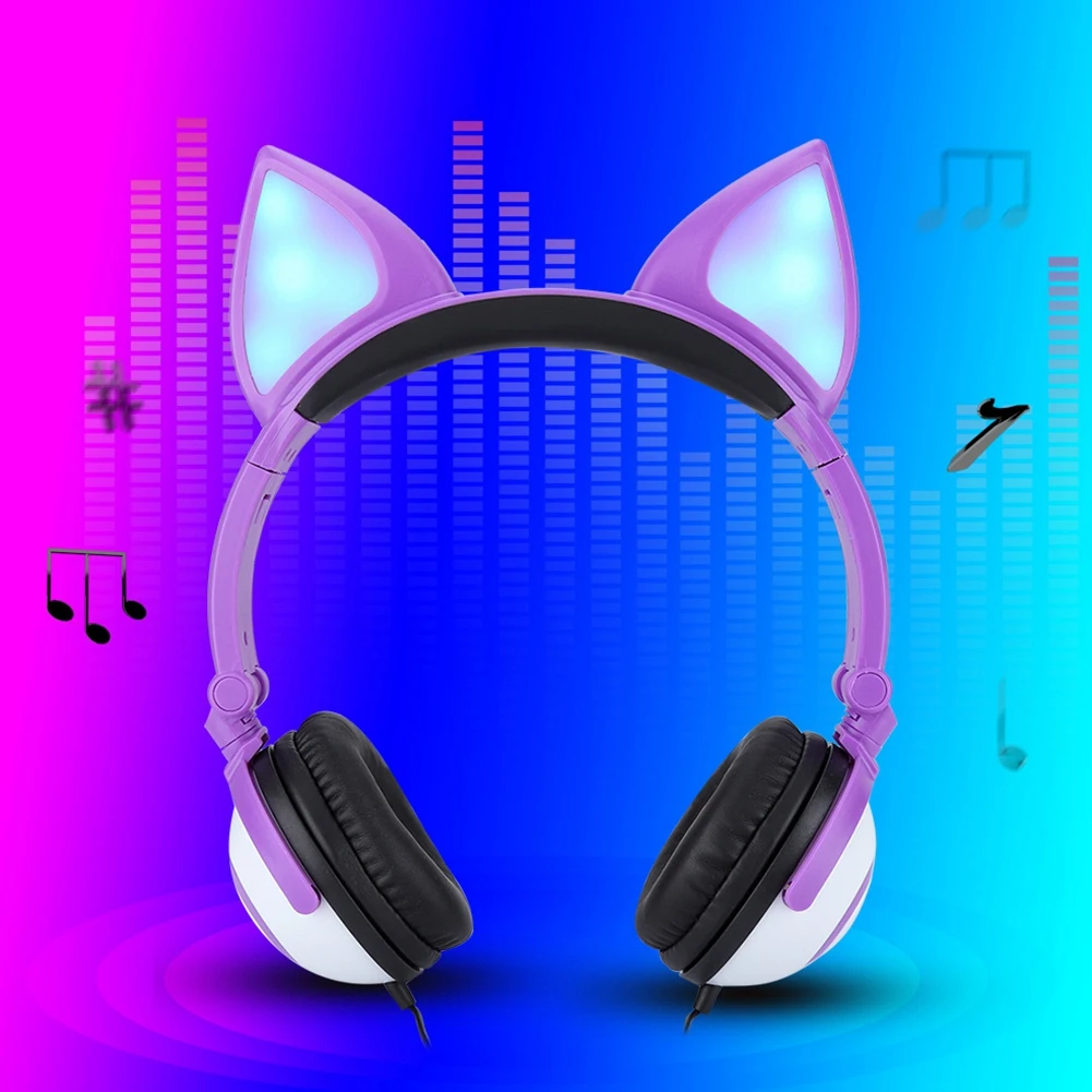 Foldable Fox Ears Glowing Headphones Music Gaming Headset For PC Monitor Studio Earphone Children Mobile Phone Headphone Kid