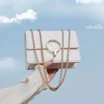 

Sequins Square Crossbody Bag 2020 Fashion New High quality PU Leather Women's Designer Handbag Lock Chain Shoulder Messenger Bag