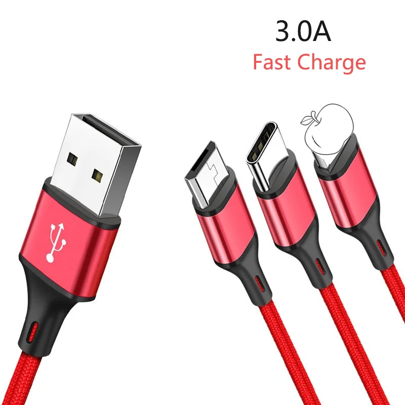 3 в 1 USB кабель для huawei mate 30 samsung S9 Redmi k20 3.0A кабель для быстрой зарядки Ssb type C для iPhone X Max USB кабель