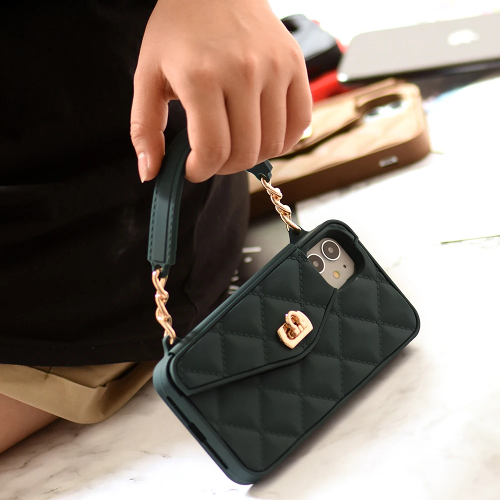 Wallet Case For iPhone 13 12 11 Pro Max Mini 8 7 6 Plus XS Max Soft Silicone Card Slot Handbag Purse Phone Cover With Long Chain iphone 13 pro max case clear