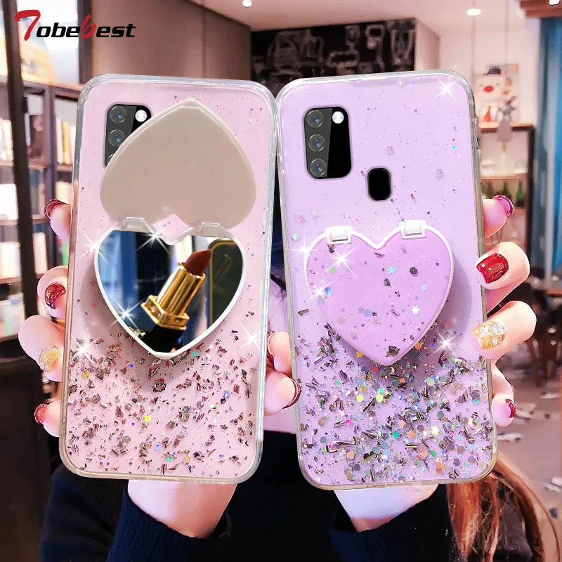 Heart Mirror Sequins Glitter Phone Case For Samsung Galaxy A51 A71 A01 A11 A12 A21 A21S A31 A41 A42 A81 A91 M31 M51 M31S Cover_voghion.com