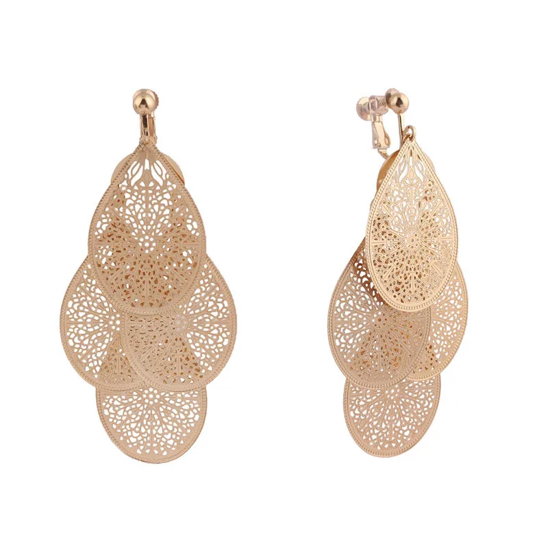 GRACE JUN Korea Style Gold Color  Copper Material Leaf Shape Clip on Earrings Without Pierced Elegant Cuff Ear Clip Anti-allergy 