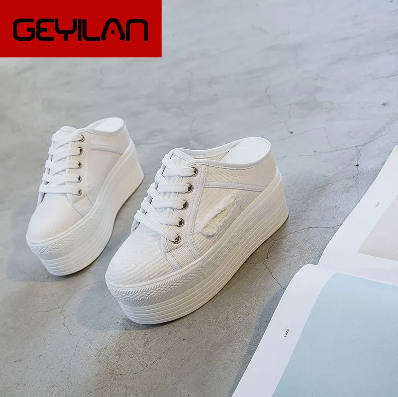 

Canvas Shoes Female Summer Thick Bottom Muffin With Half Toto Women's Singles Shoe Tide Women's Casual Shoes Joker Small White