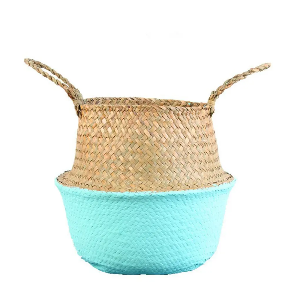 

Seaweed Woven Flower Basket Flowerpot Bird of Paradise Piano Leaf Banyan Monstera Folding Storage Basket Toy Laundry Hamper