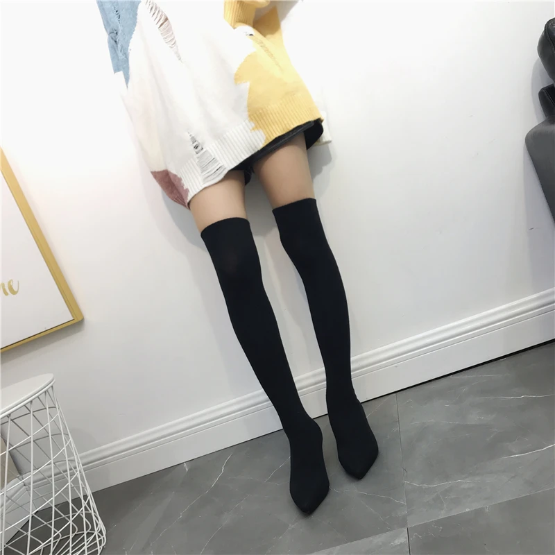 NIUFUNI Slim Stretch Over The Knee Boots For Women Pointed Toe Sock Boots 7cm Thin Heel Boots Autumn Shoes Woman Botas Mujer