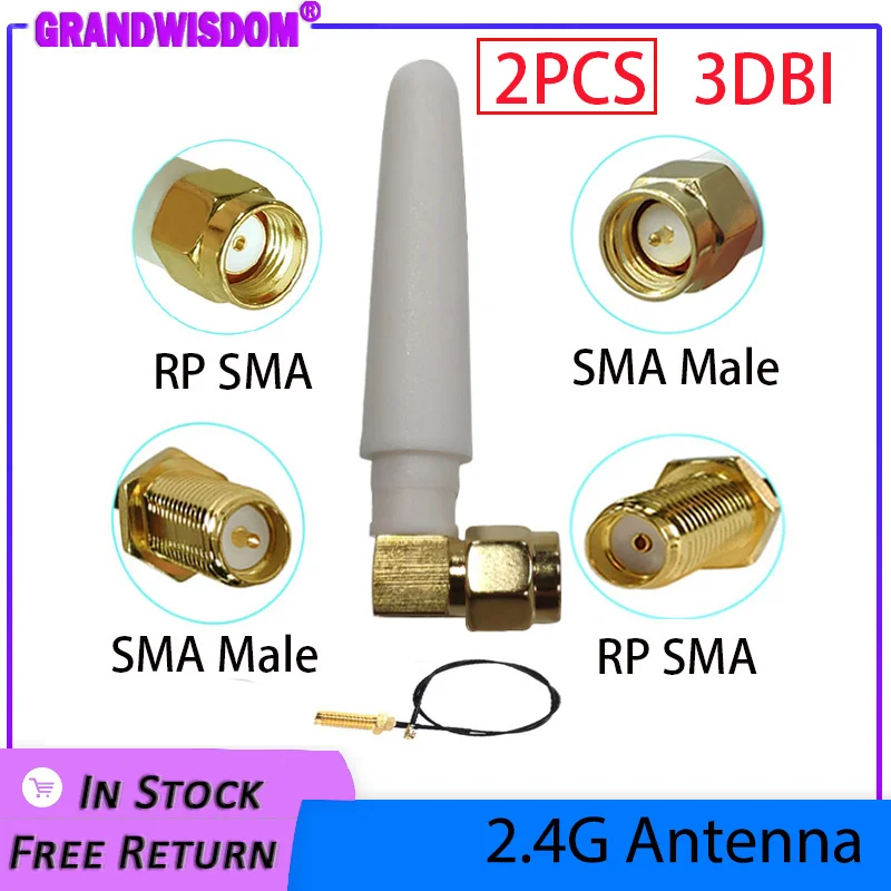 2.4GHz antenna 2pcs wifi SMA Male female Connector 2~3dbi 2.4 IOT antena wi fi Small Size antenne white antenas antennas router wifi antenna