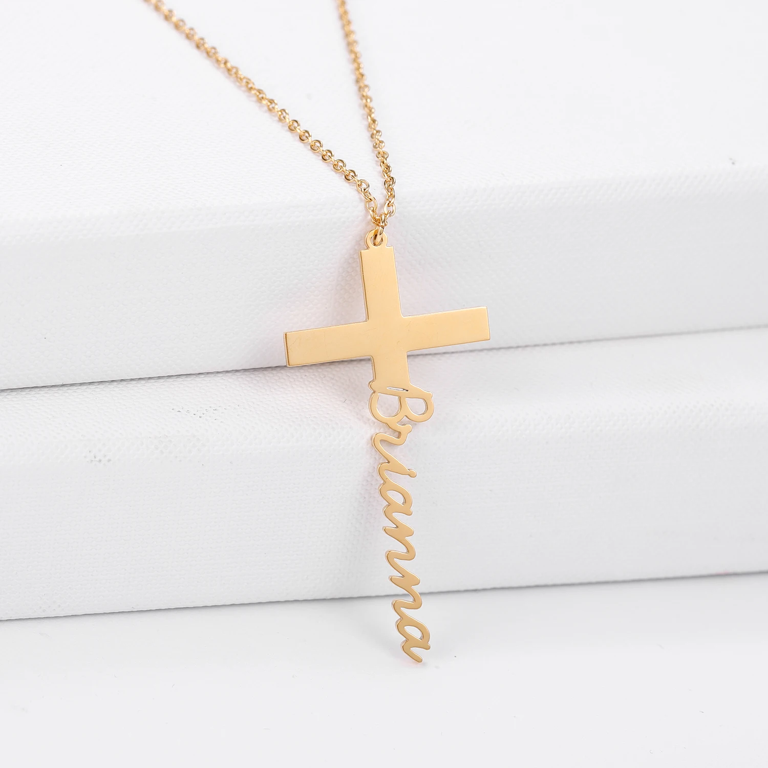 

MYDIY Custom Cross Name Necklace Personalized Stainless Steel Necklace For Women Men Fashion Jewelry Letter Necklace Gift 2021