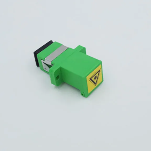 sc/apc connector auto shutter sidewise dust cap simplex green plastic housing with flange fiber sc apc adapter