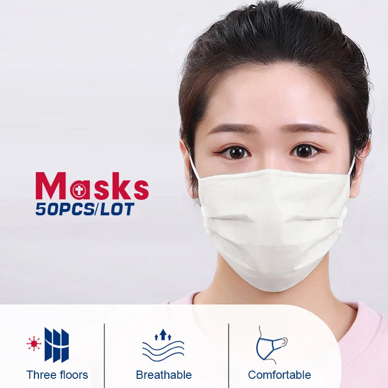 

50PCS Disposable Protective Mask Antivirus Flu Anti-virus Infection 3 Layers Masks Particulate Respirator PM2.5 Dustproof Mask