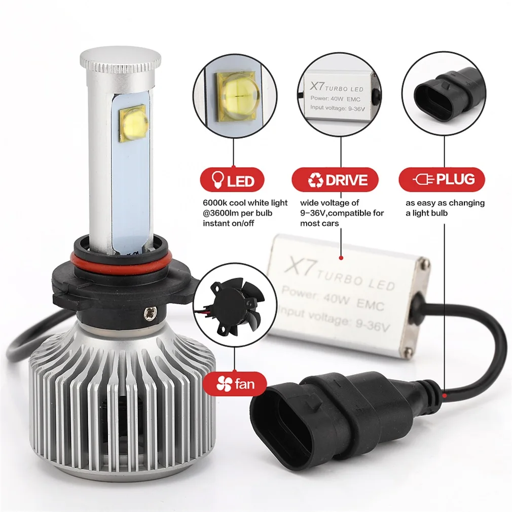 X7LED фары 9006-6000K-A автомобильный светильник автомобилей головной светильник