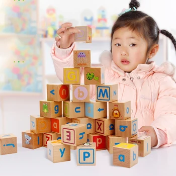 

Wooden ABC Blocks Building Games Extra-Large 26 PCS Alphabet Letters Block Set Educational Toys for Kids Toddlers