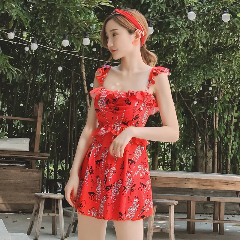 

New Style Two-Piece Set Two-piece Swimsuits Women's Graceful Bikini Small Bust Gathering Skirt Conservative Boxer Hot Springs Ba