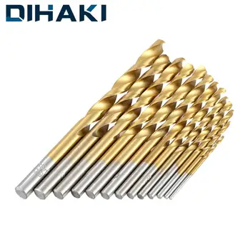 

13pcs/set Twist Drill Bit Titanium Coated High-speed Steel High Quality Power Drilling Tools for Wood Plank Plastic Soft Metal