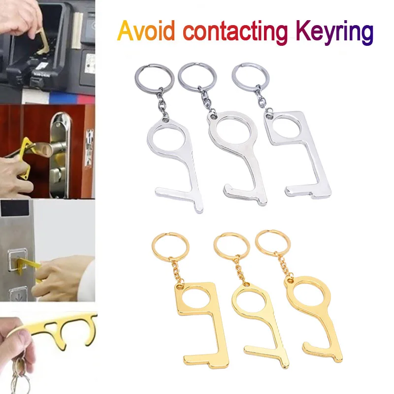 Handmade Door Opener Key Chain NO TOUCH Door Handle Keychain Avoid Touching Portable Key Buckle Clean Key Safety Tool