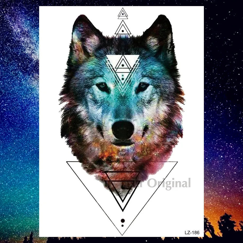 PLZ186 DIY Geometric Wolf Temporary Tattoos For Women Men Body Art Arm Tattoos Sticker Realistic Fake Dreamcatcher Coyote Flower Tatoos - Цвет: PLZ186