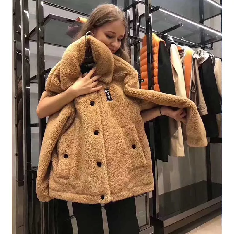 Cosmicchic зимнее женское короткое пальто из искусственного меха модное однобортное шерстяное плюшевое пальто свободная Толстая теплая куртка