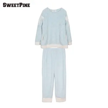 

SWEETPINE Lovely Pajama Sets Long Pants with Pockets + Long-sleeved O-neck Tops with Cute Pig Face Pattern on Chest for Women