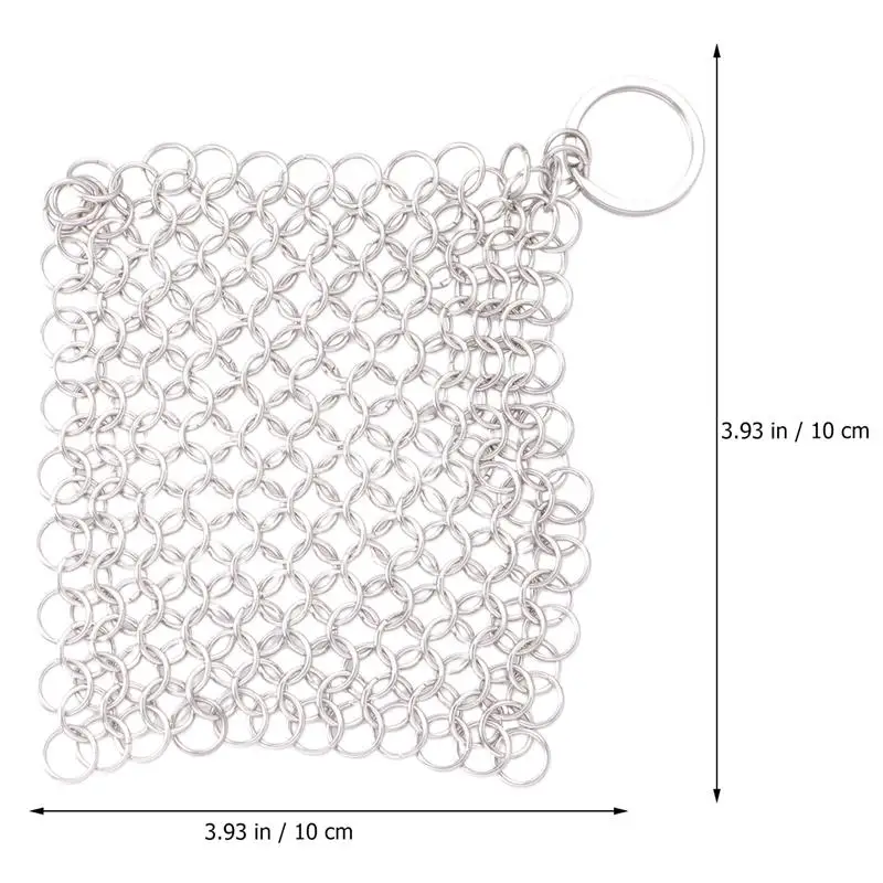 4x4 дюймов чугунный очиститель из нержавеющей стали цепь почтовый скруббер с угловым кольцом для сковорода с длинной ручкой горшок и ВОК(квадратный серебристый