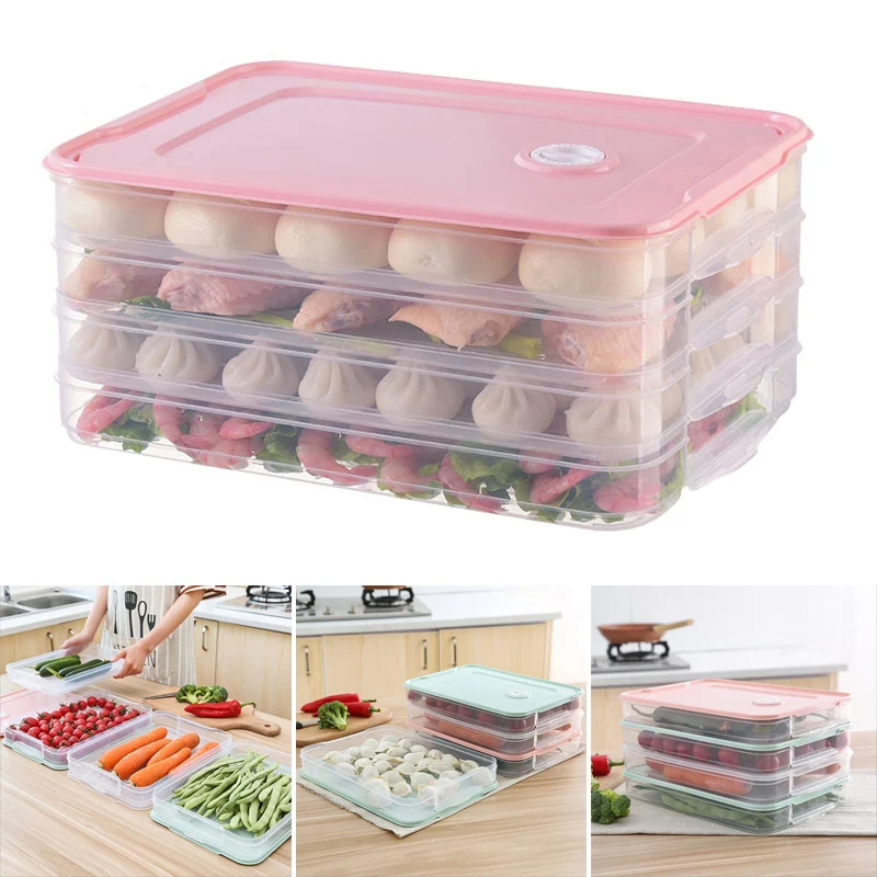 

Food Preservation Tray Refrigerator Dumplings Storage Organizer Box with Lid DC156