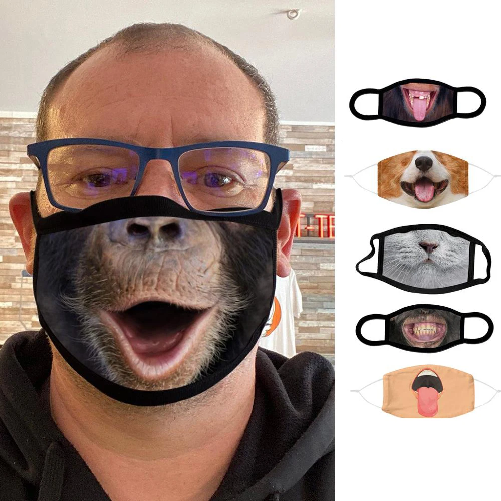 Adulte hommes femmes à la mode masque facial modèle lavable réutilisable coton bouche masques drôle en plein air masque