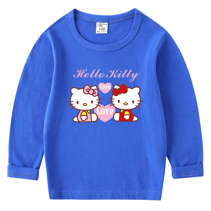 thumbnail image 1 of Hello Kitty camiseta de Color sólido para niños primavera otoño nueva camisa de cuello redondo para niños y niñas Camisa de manga larga de algodón para bebés, 1 of 5