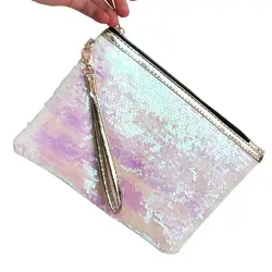 Модный портативный конверт на молнии кошелек с блестками сумка-косметичка для путешествий с ручкой мешочек-органайзер подарок
