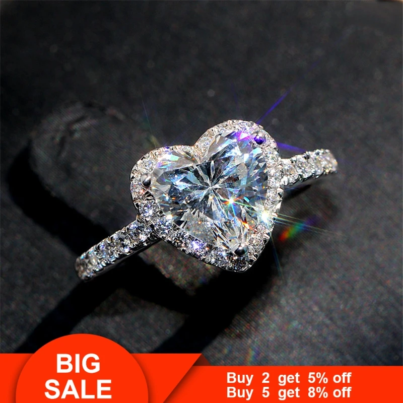 Vecalon кольцо в форме сердца, серебро 925 пробы, 1ct, AAAAA, Cz камень, обручальное кольцо, кольца для женщин, свадебные украшения