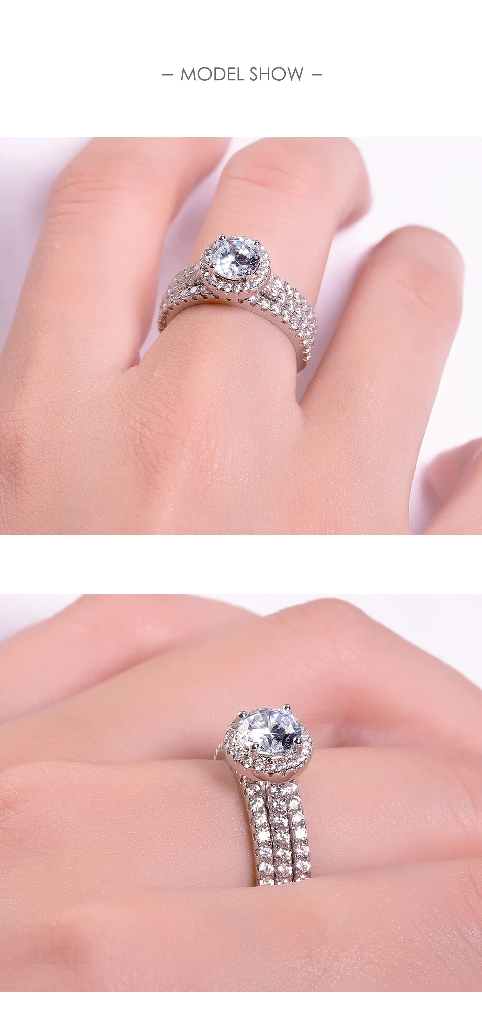 GEM'S BALLET, 1.0Ct, круглые классические кольца с муассанитом, набор, 925 пробы, серебряное кольцо для женщин, свадебные украшения, 6,5 мм, EF цвет