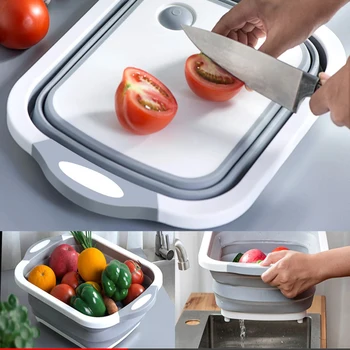 

Washing Drain Basket Chopping Block Foldable Cutting Board Chopping Boards Vegetable Meat Tool Kitchen Organizer Split Plate