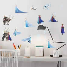 Cartoon DIY Frozen Princess Elsa Anna Wall Stickers For Girl Children Room Background Decoration Removable Kids Bedroom Poster