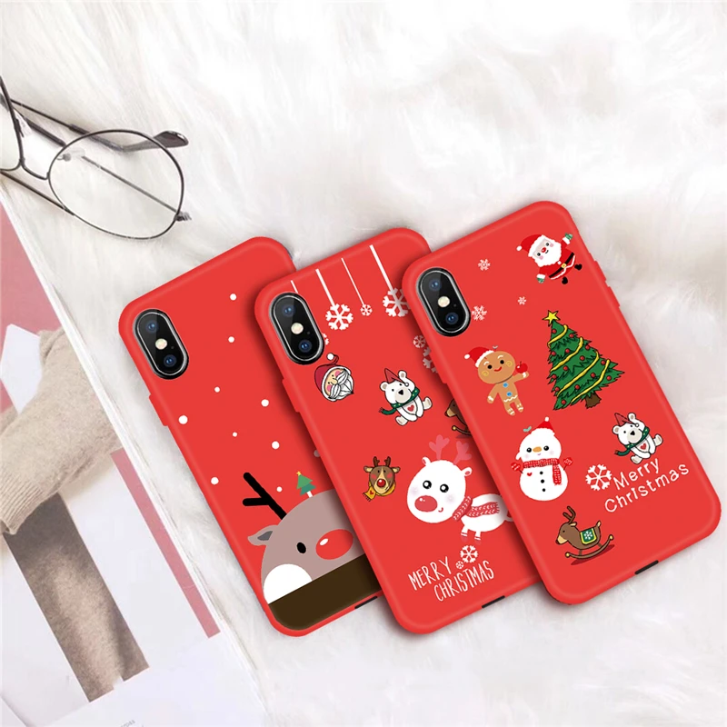 Новогодний чехол для iPhone 11 8 7 6 6S Plus 2019 Рождественский с рисунком оленя снеговика