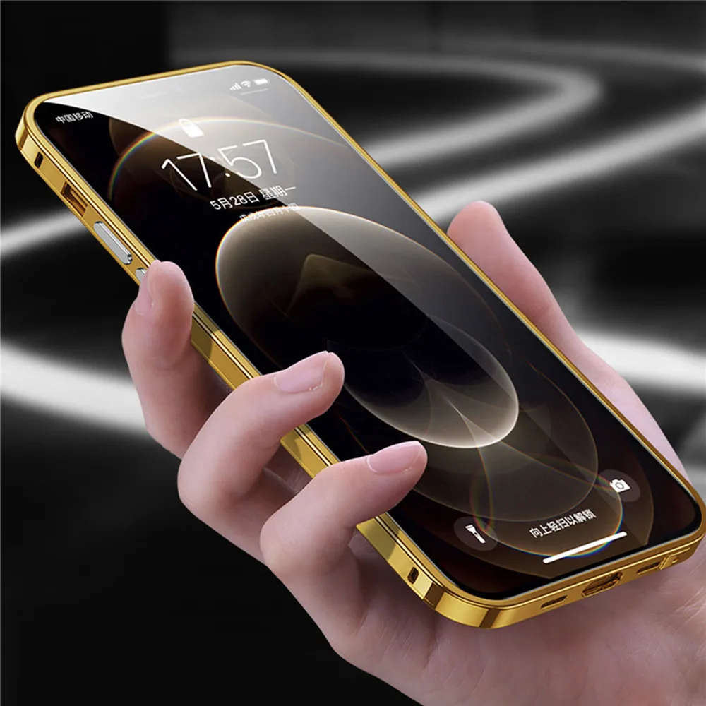 Ultra-thin Metal Frame Phone Cover  Protective Lens Cover Aluminum Phone Back Case Shell for iPhone 12/Mini/Pro/Pro Max Phone