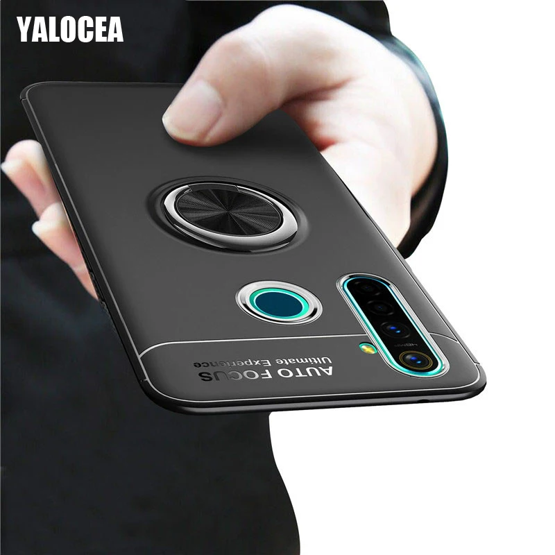 For Oppo Realme 5i Case Silicone Luxury Shockproof Magnetic Metal Car Ring Holder Soft TPU Cover for Cases Coque |