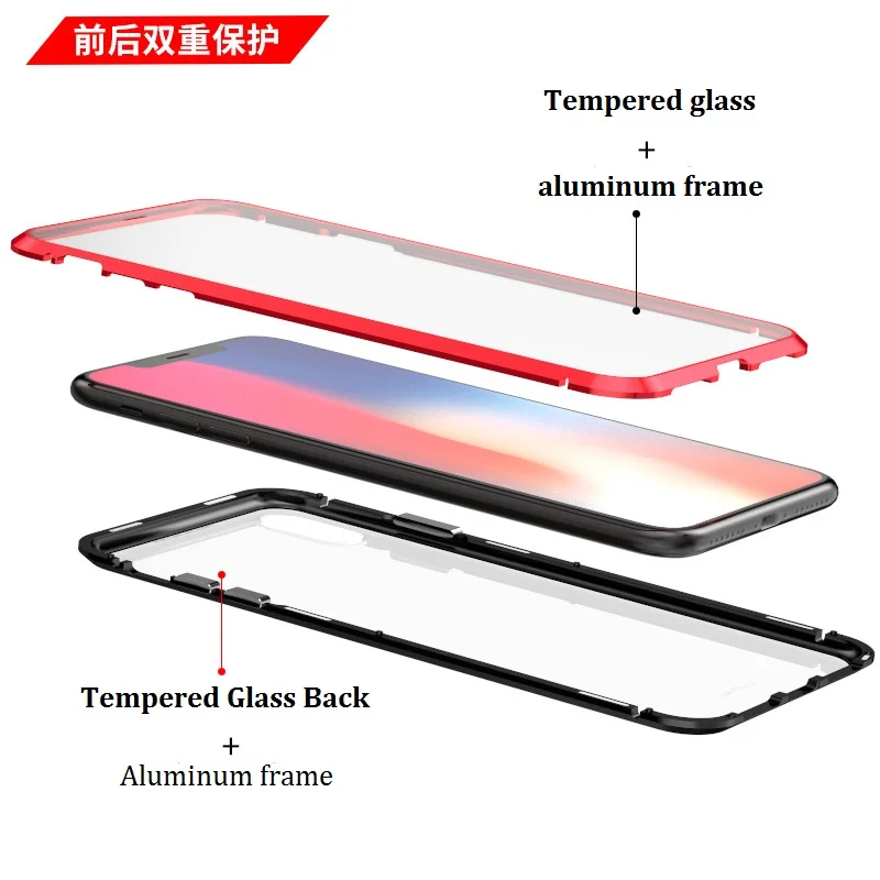 360 Полный Магнитный адсорбционный чехол для iPhone XR XS MAX X 8 7 Plus закаленное стекло Передняя Задняя крышка для iPhone 11Pro Max чехол