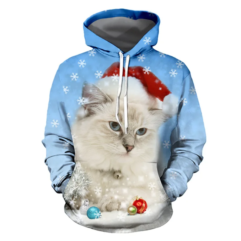 

2020 New Christmas Sweater Cat 3d Digital Printing Hoodie Sweater Customization Pullover Couple Sweater