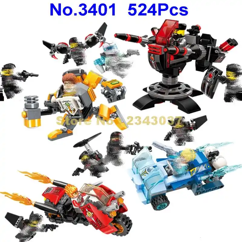 3401 524pcs Laser Cannon Hammer Mech Flame Motorcycle Ice Chariot
