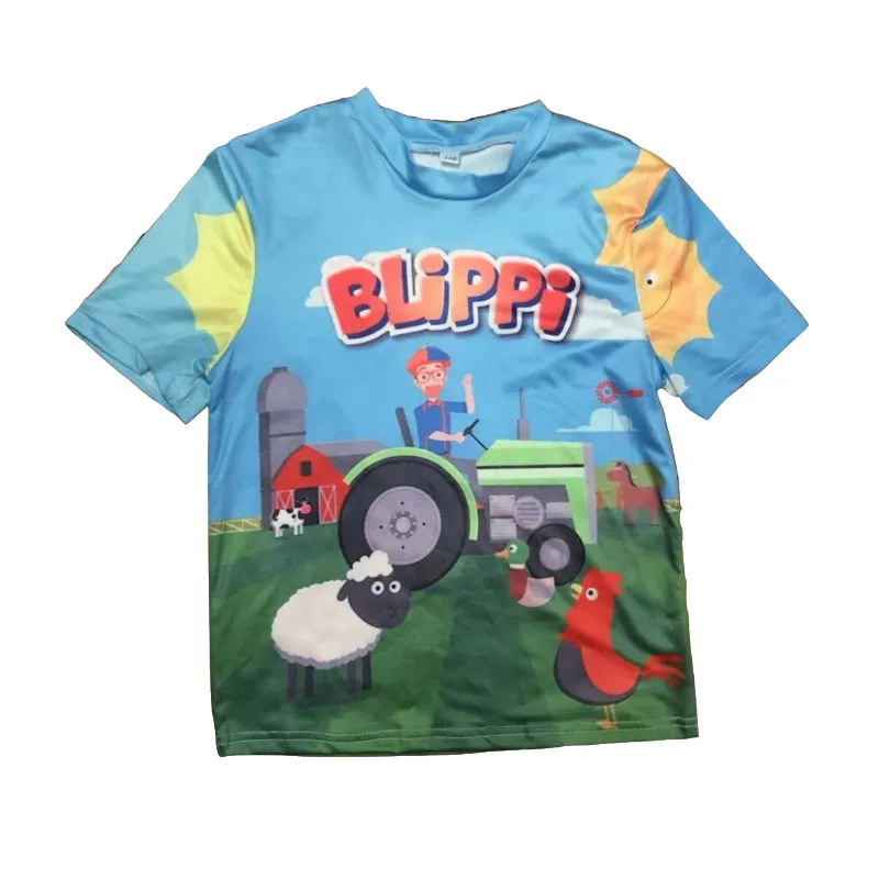 Детская футболка с надписью «tv Blippi»; футболка для косплея; детская синяя футболка с короткими рукавами; Топ; блузка; Новинка