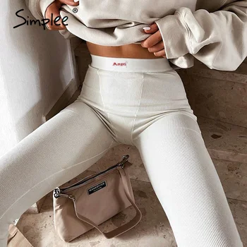 

Simplee Sexy white women's tight pants High waist casual pants Sports fitness solid color bodybuilding pants summer 2020 new