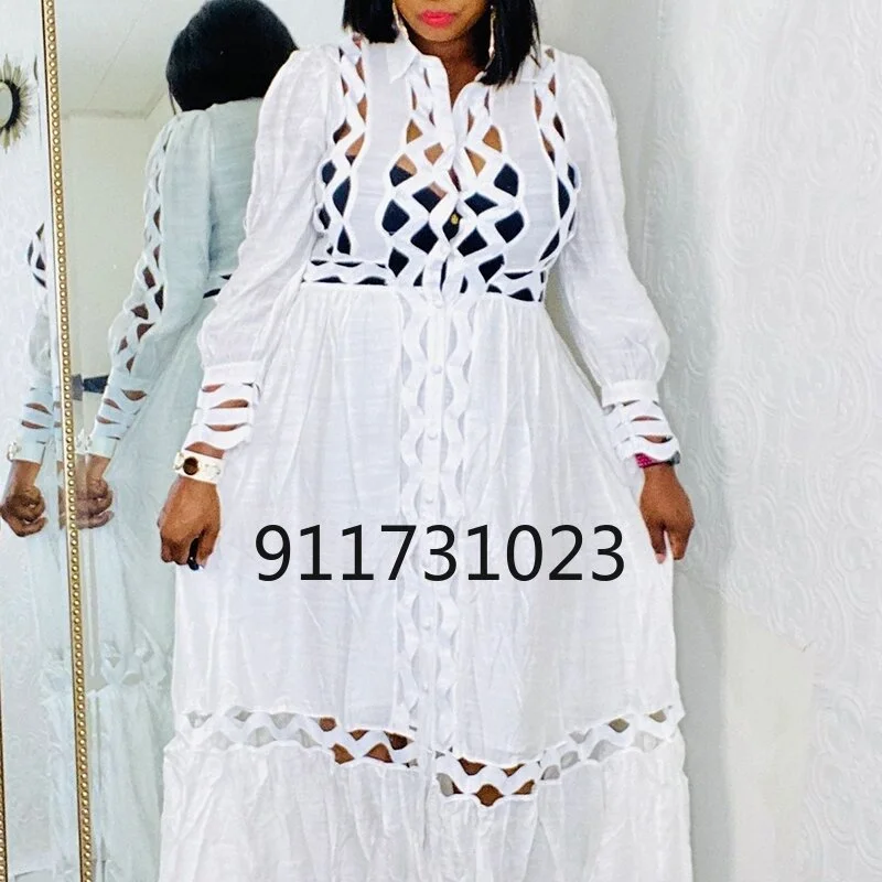 2021 New Arrival African Hollow Out Dresses for Women Dashiki Office Ladies Robe | Тематическая одежда и униформа