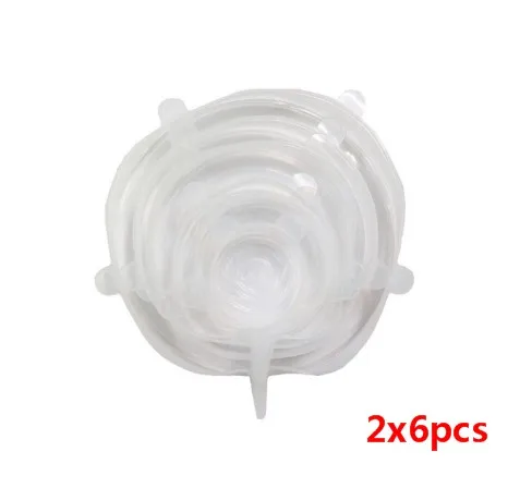 J-12PCS 6/12 шт Многоразовые Силиконовая крышка для еды стрейч Vacuum Seal Обёрточная бумага Кухня организации Пособия по кулинарии Еда держать закрытые крышки дропшиппинг - Цвет: J-12PCS