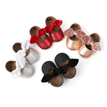 

Newborn Infant Kid Baby Girl Princess Shoes Crib PU Leather Solid Soft Sole Casual Bow Shoes