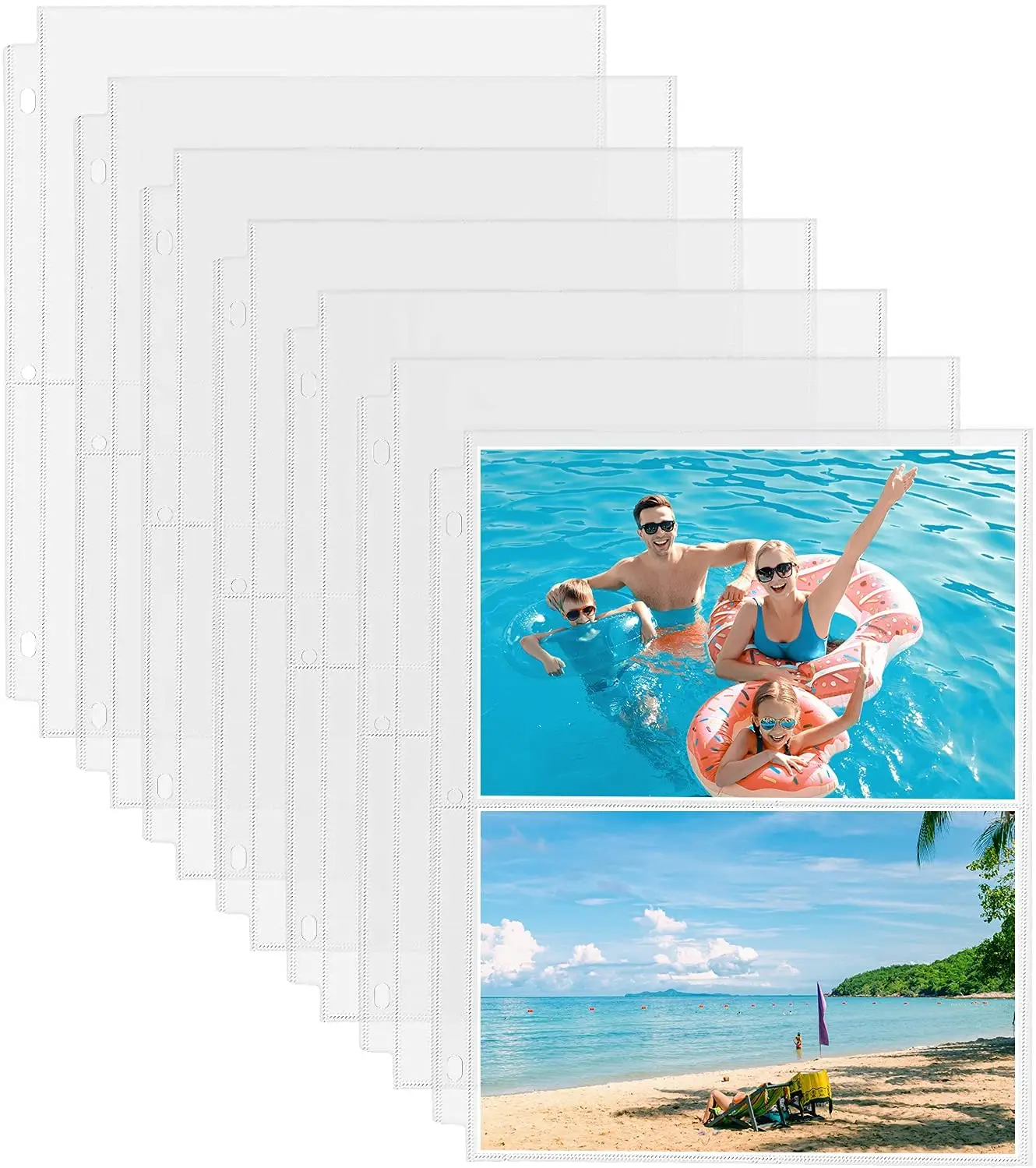 10pcs/Lot Photo Sleeves for 3 Ring Binder - (8x10, for 60 Photos), Archival Photo Page Protectors Clear Plastic Photo Album