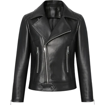 

2020 New Women genuine Leather Jacket Motorcycle real Leather Coat Black Turn-Down Collar Short Zipper Slim Ladies Jacket