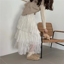 Deivor шифоновая юбка, эластичная талия, многослойная юбка средней длины, длинная юбка феи