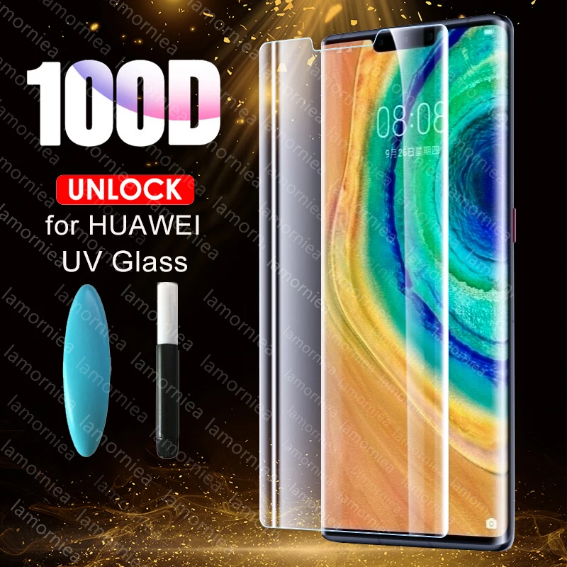 

100D UV Full Glue Sceen Protector For P Smart Plus 2019 P Smart Z Liquid UV Tempered Glass For Huawei mate 20 30 P20 P30 Pro 5G