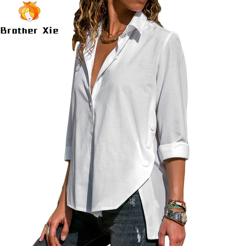 

Women Blouses Spring Summer 2020 Solid Button Blouse Long Sleeve Turn Down Collar Shirt Tunic Casual Loose Pure Ladies Tops